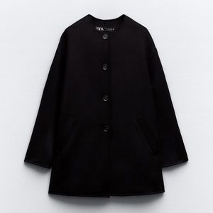 Zara Black Minimalist Button-Up Coat